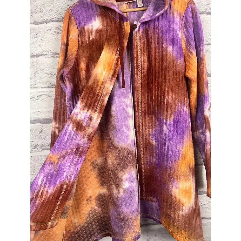 LOGO Lori Goldstein Womens M Boho Artsy Loungewear Marcee Rib Knit Tunic Hoodie